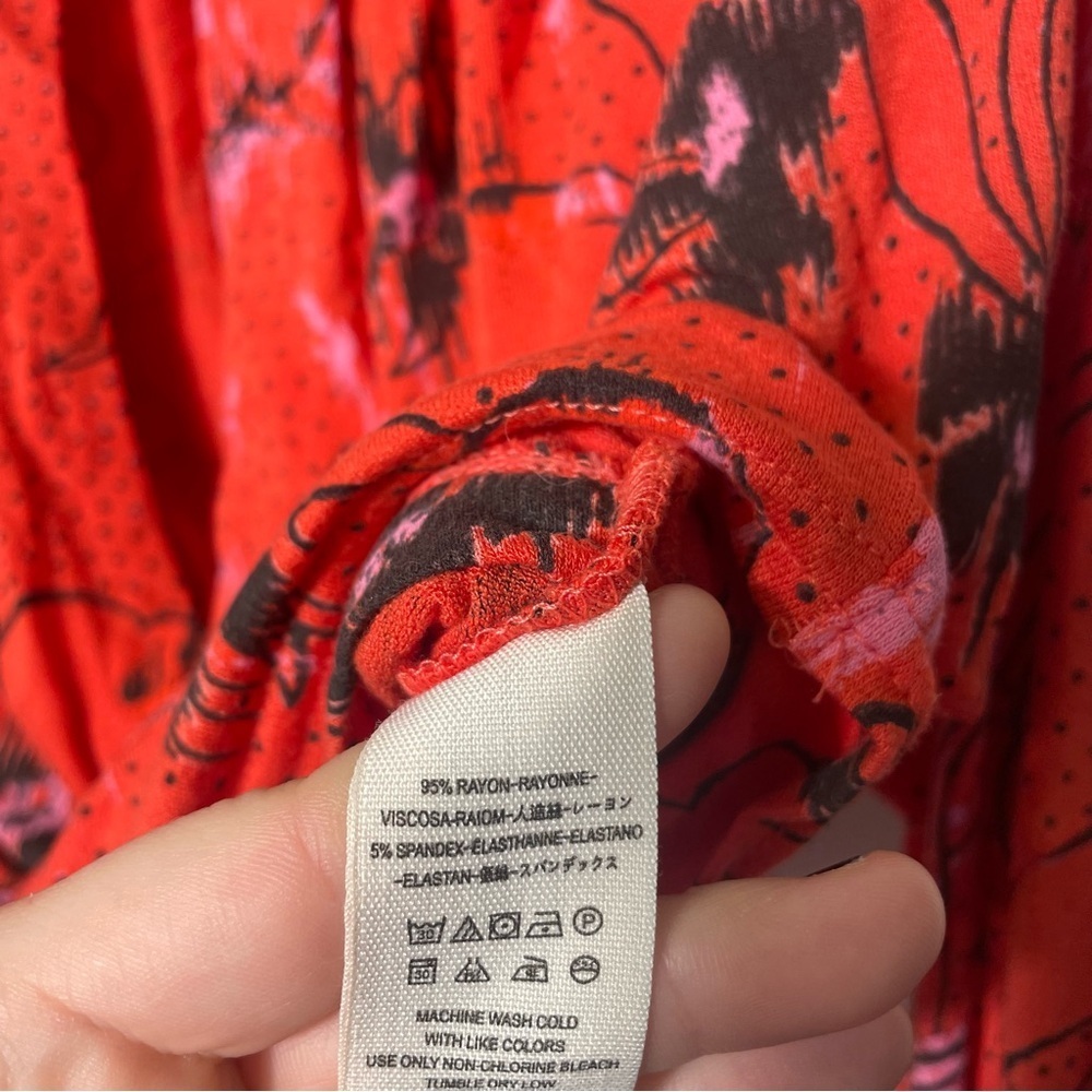 Free People Last Time Orange Print Surplice Bell Sleeve Crop Top - Picture 5 of 6